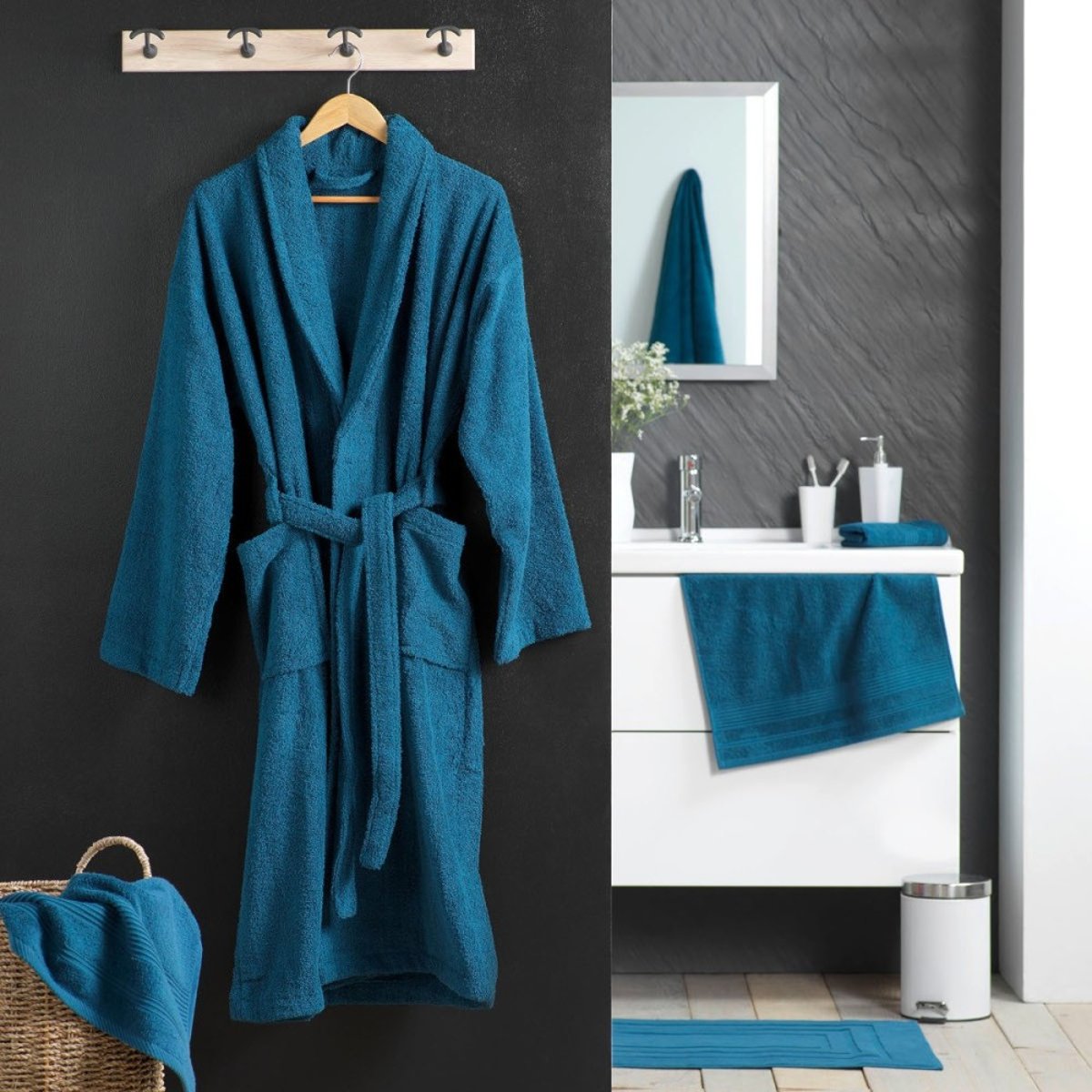 Peignoir Col Châle éponge Bleu bleu, DECORATIE