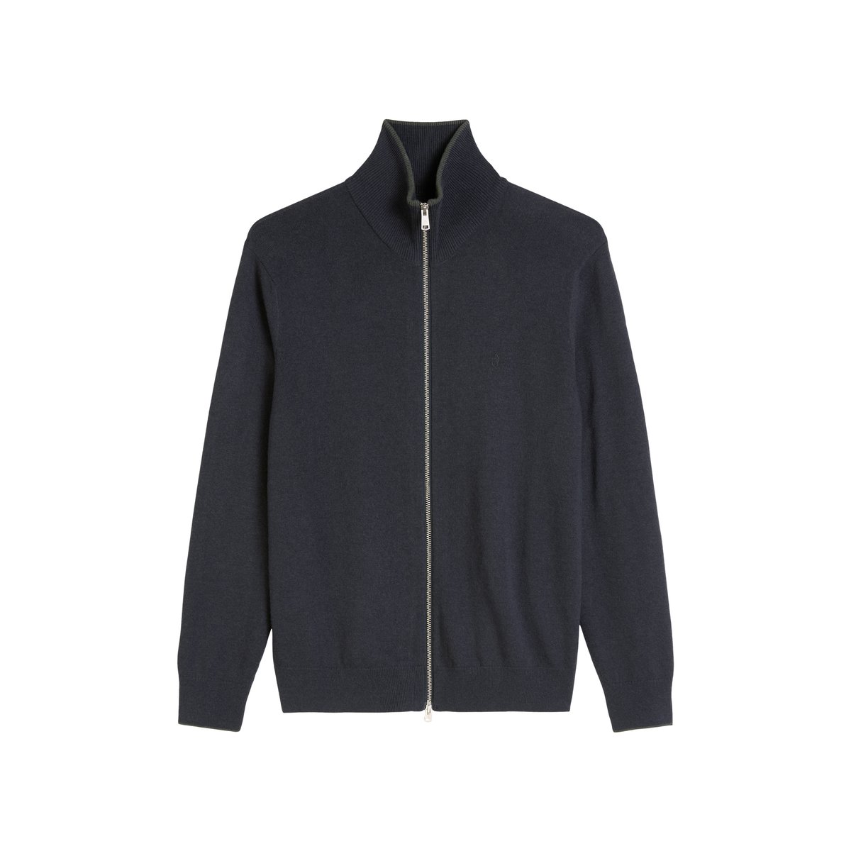 Cardigan zippé regular en mélange de coton et de laine vierge bio bleu foncé, MARC O'POLO