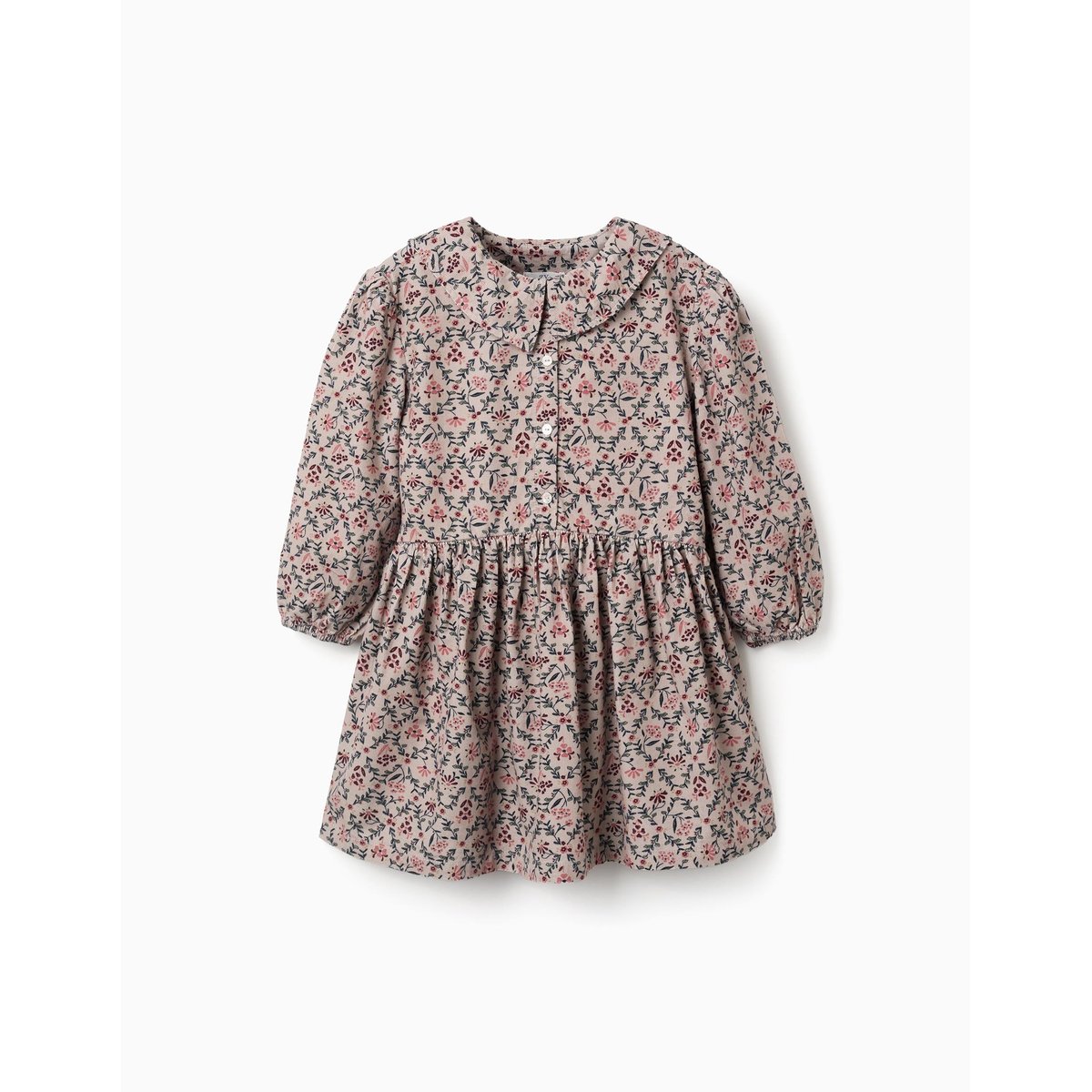 Robe en velours côtelé à manches longues avec motif floral beige clair, ZIPPY