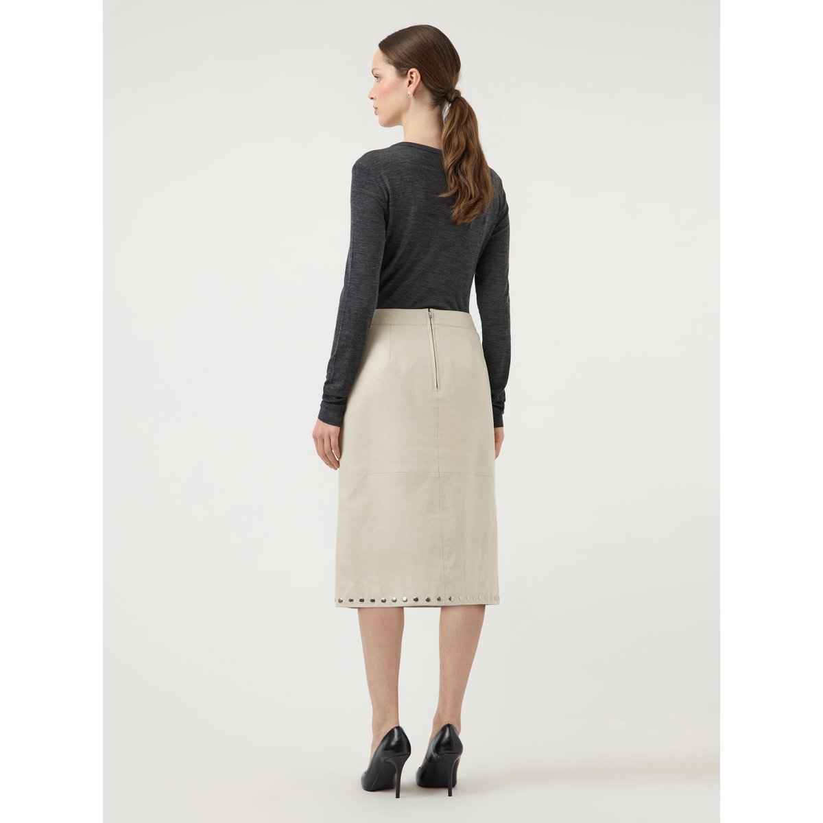 Jupe Mi-Longue En Cuir fog, YAS