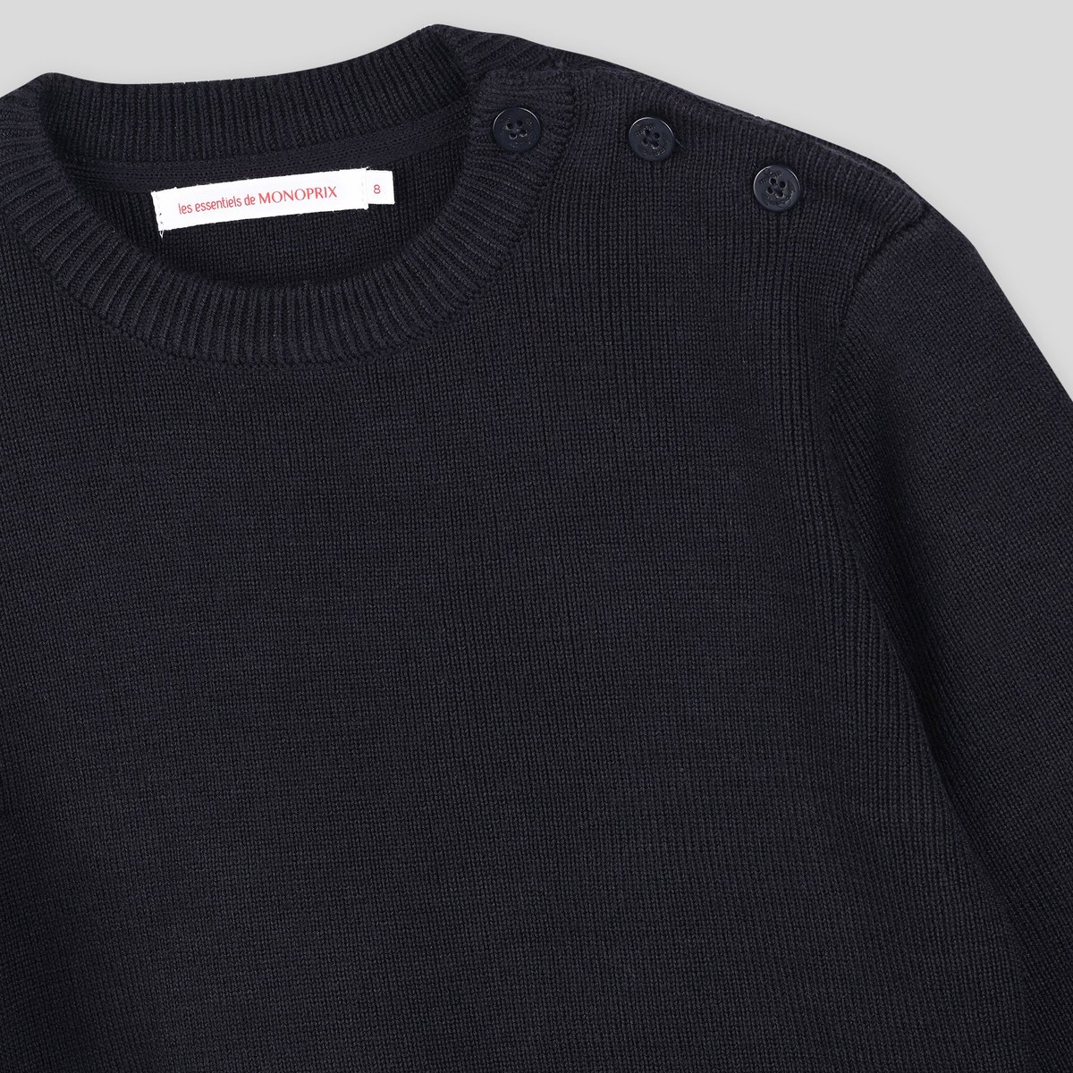 Pull uni col rond avec boutons sur l'épaule, Oeko-Tex marine, MONOPRIX KIDS