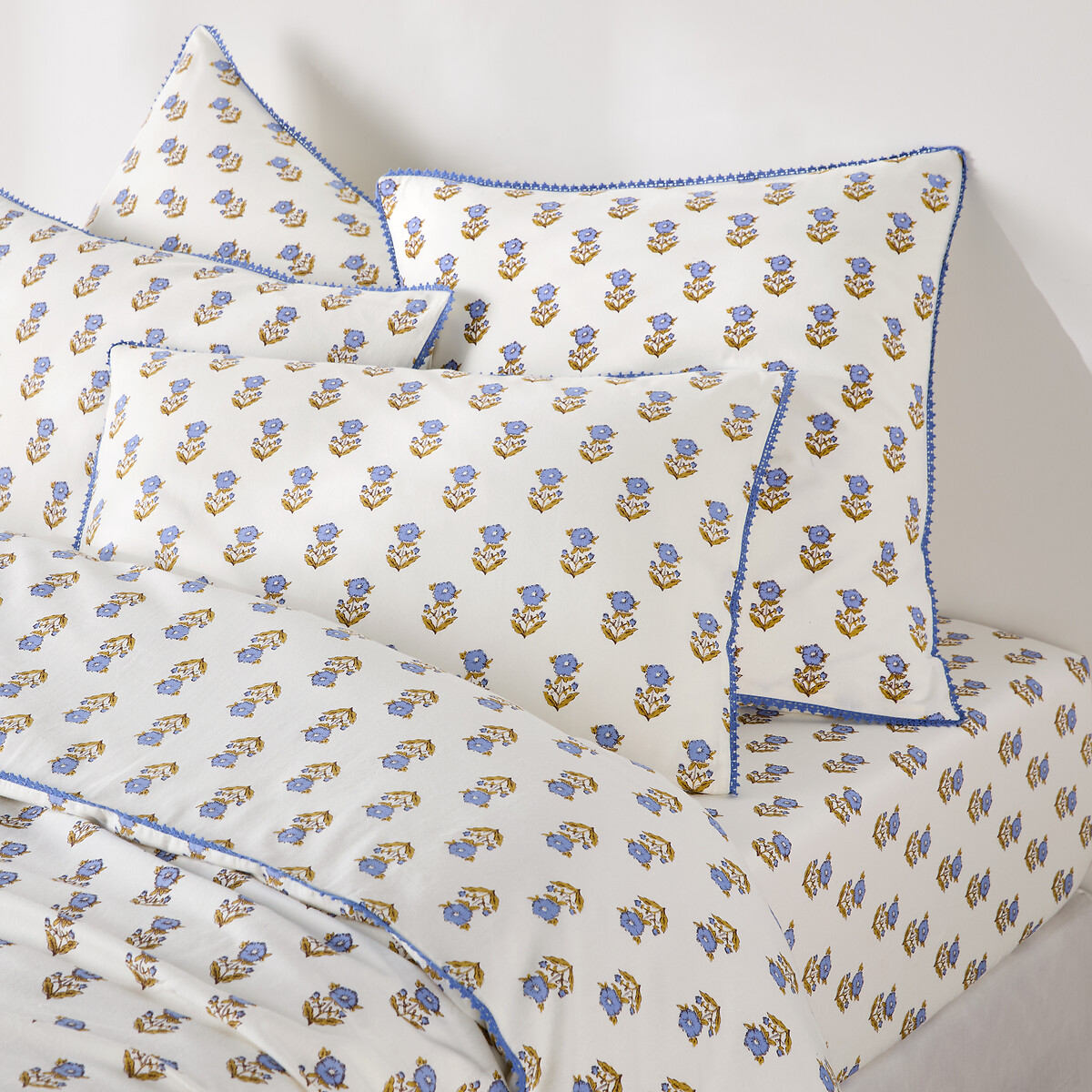 Drap-housse en coton lavé bonnet 30 cm, DIMANI imprimé fond écru, LA REDOUTE INTERIEURS