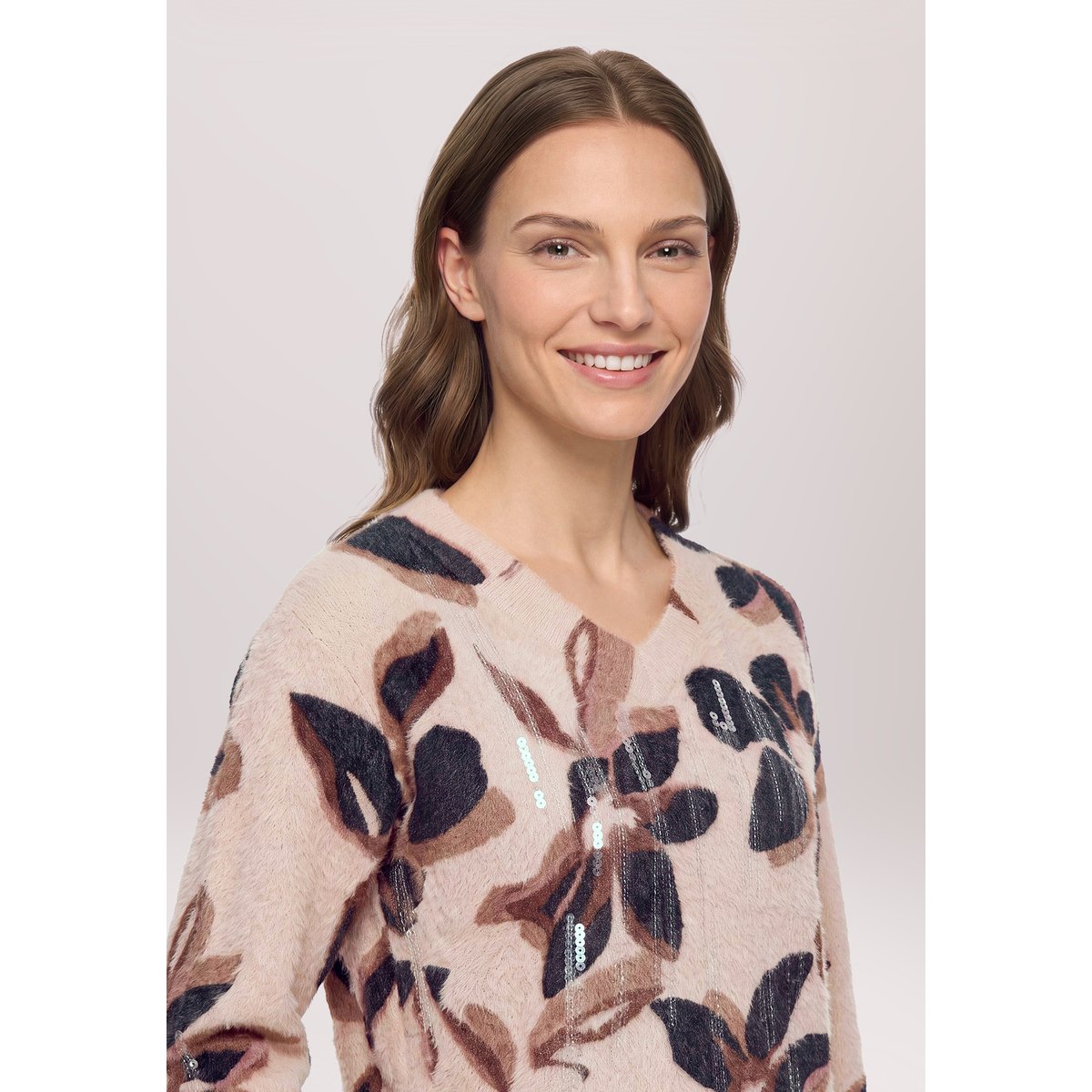 Pull-over en maille à manches 3/4 rosé/black, BETTY BARCLAY