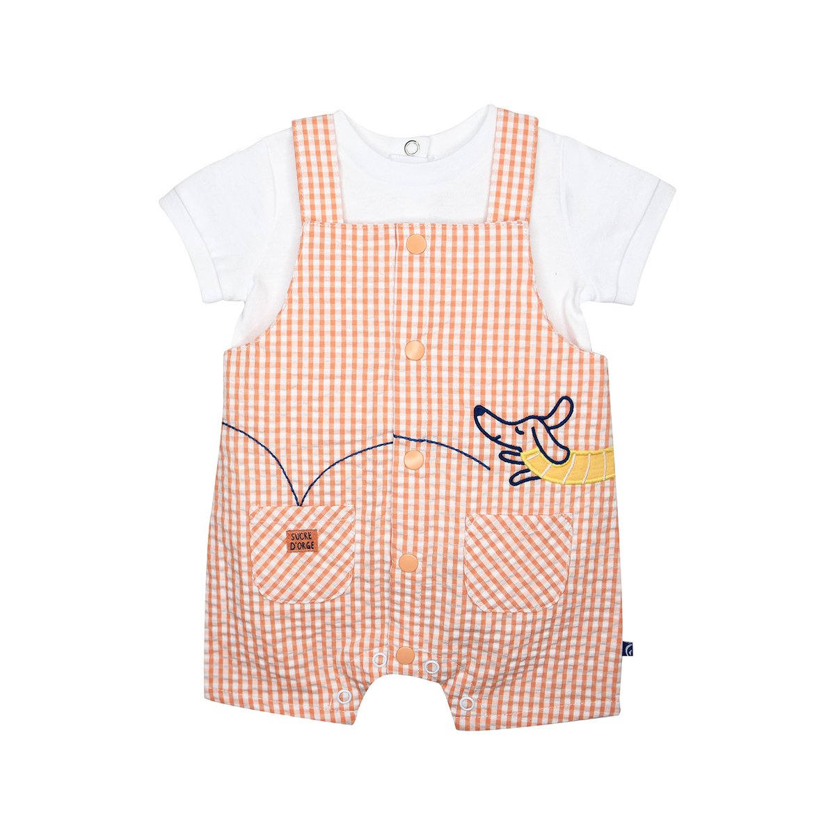 Tee shirt salopette geoffroy court naissance orange, SUCRE D'ORGE