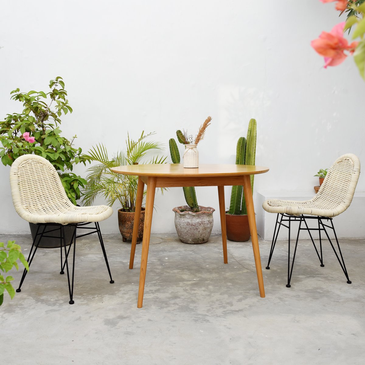 Lot de 2 chaises, métal et rotin, NITA beige, NORDLYS