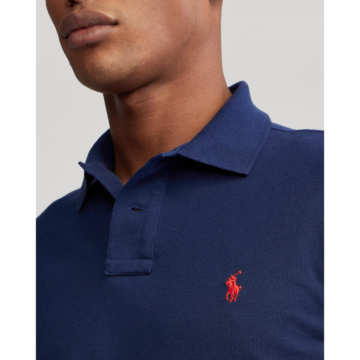 Pólo de manga comprida em piqué azul escuro, POLO RALPH LAUREN