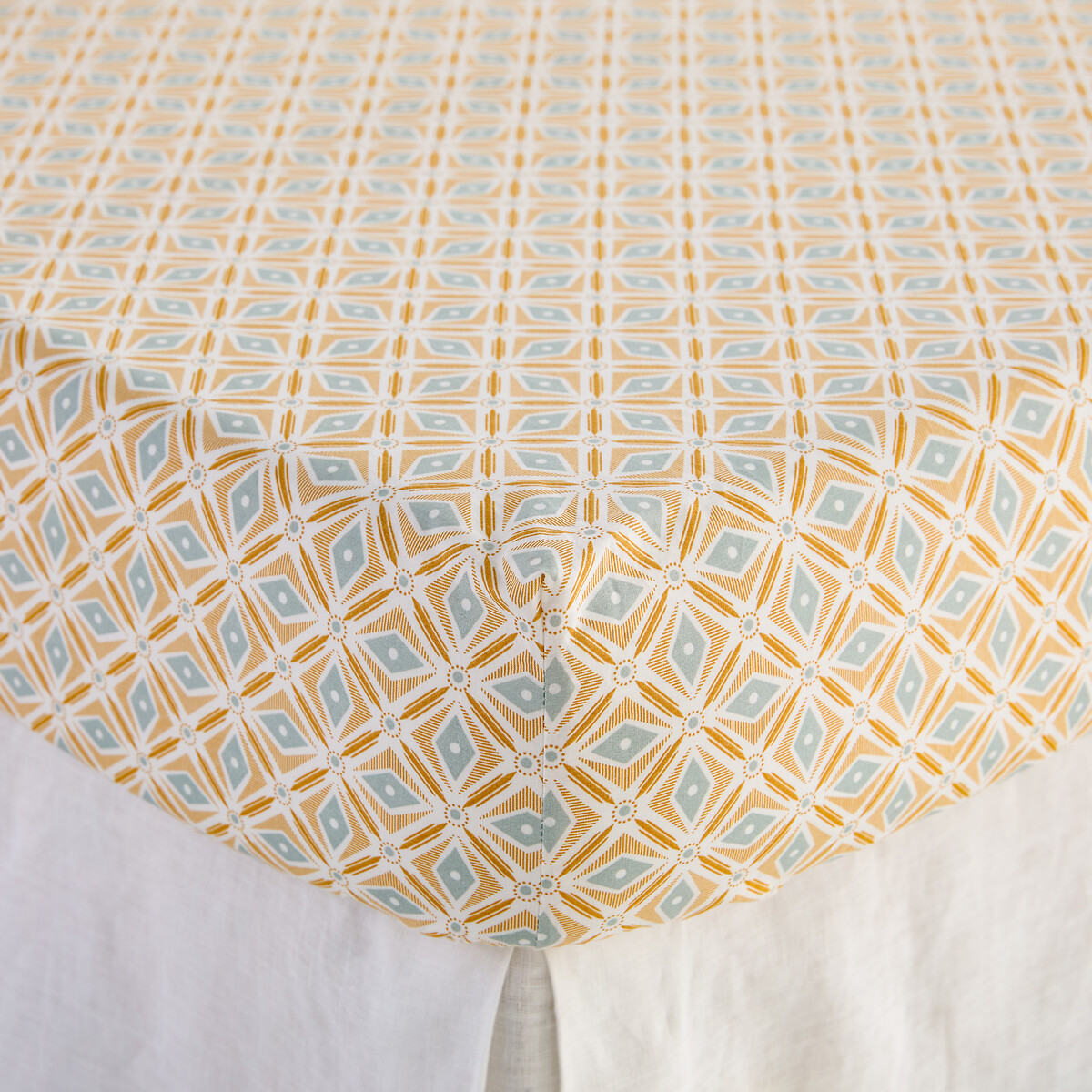 Drap housse en percale de coton, Fougère imprimé jaune, LA REDOUTE INTERIEURS