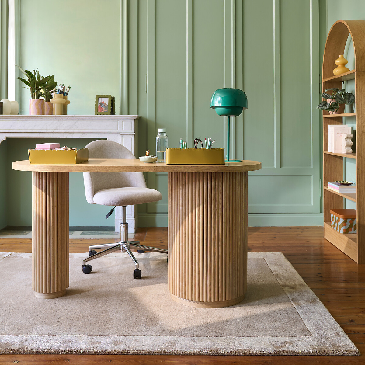 Bureau forme organique, 1 porte, Genna plaqué chêne, LA REDOUTE INTERIEURS