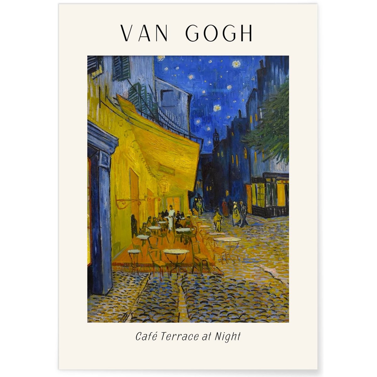 Affiche Van Gogh - Café Terrace at Night blanc, L'AFFICHERIE
