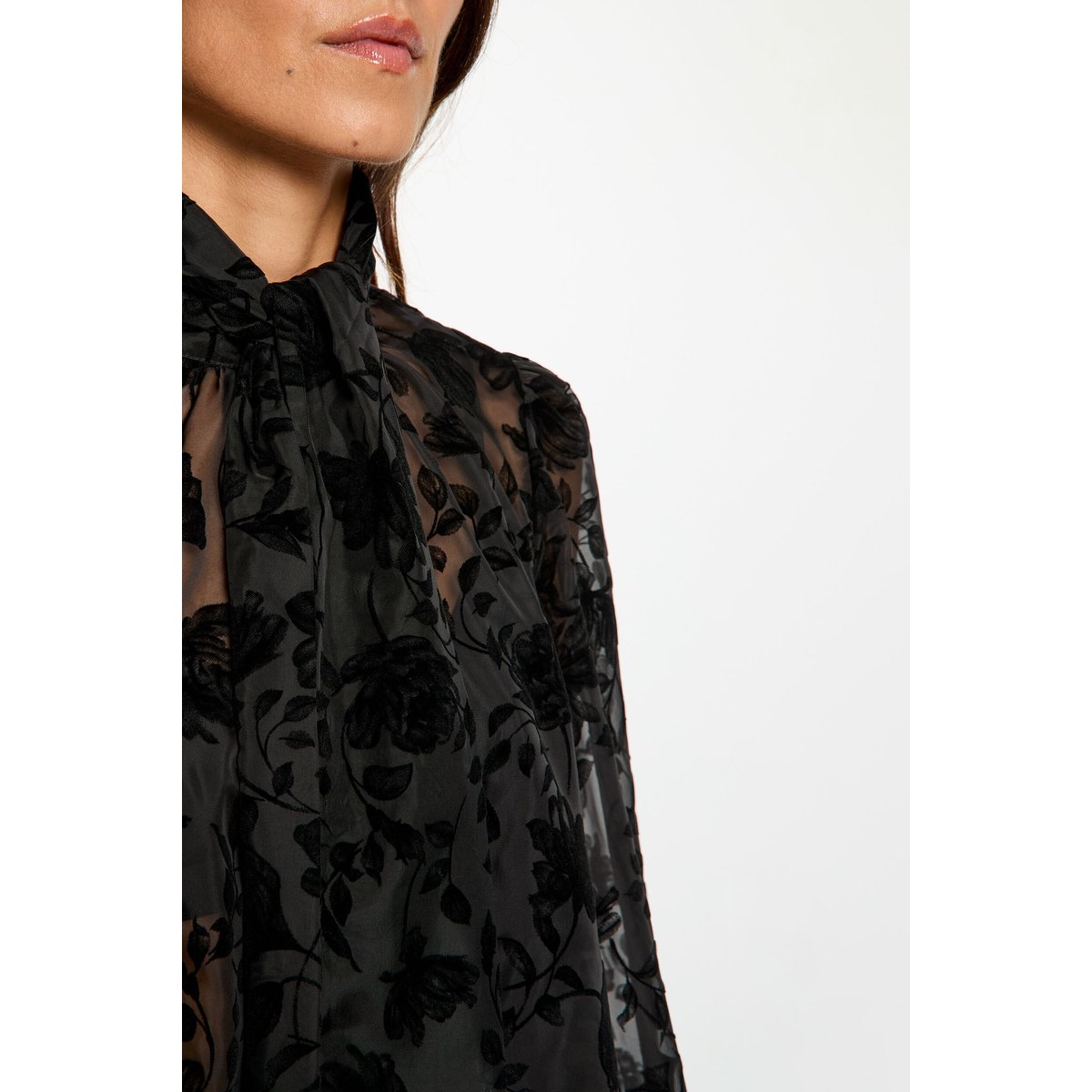 Chemise col lavallière noir, MORGAN