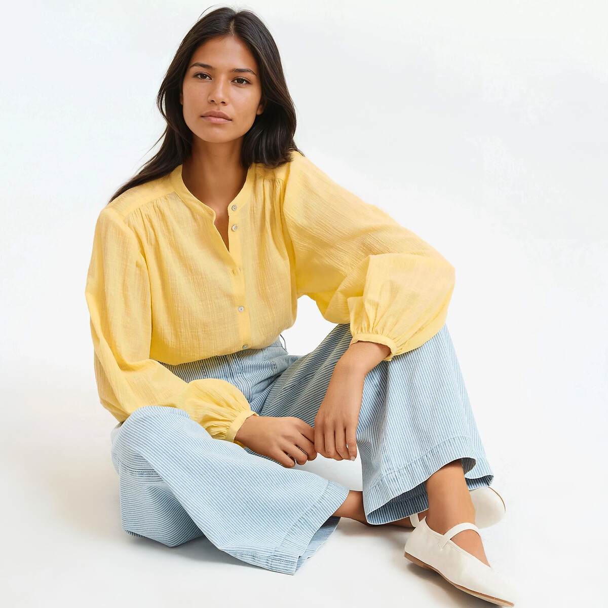 Chemise col mao, oversize, Signature LISE jaune pâle, LA REDOUTE COLLECTIONS