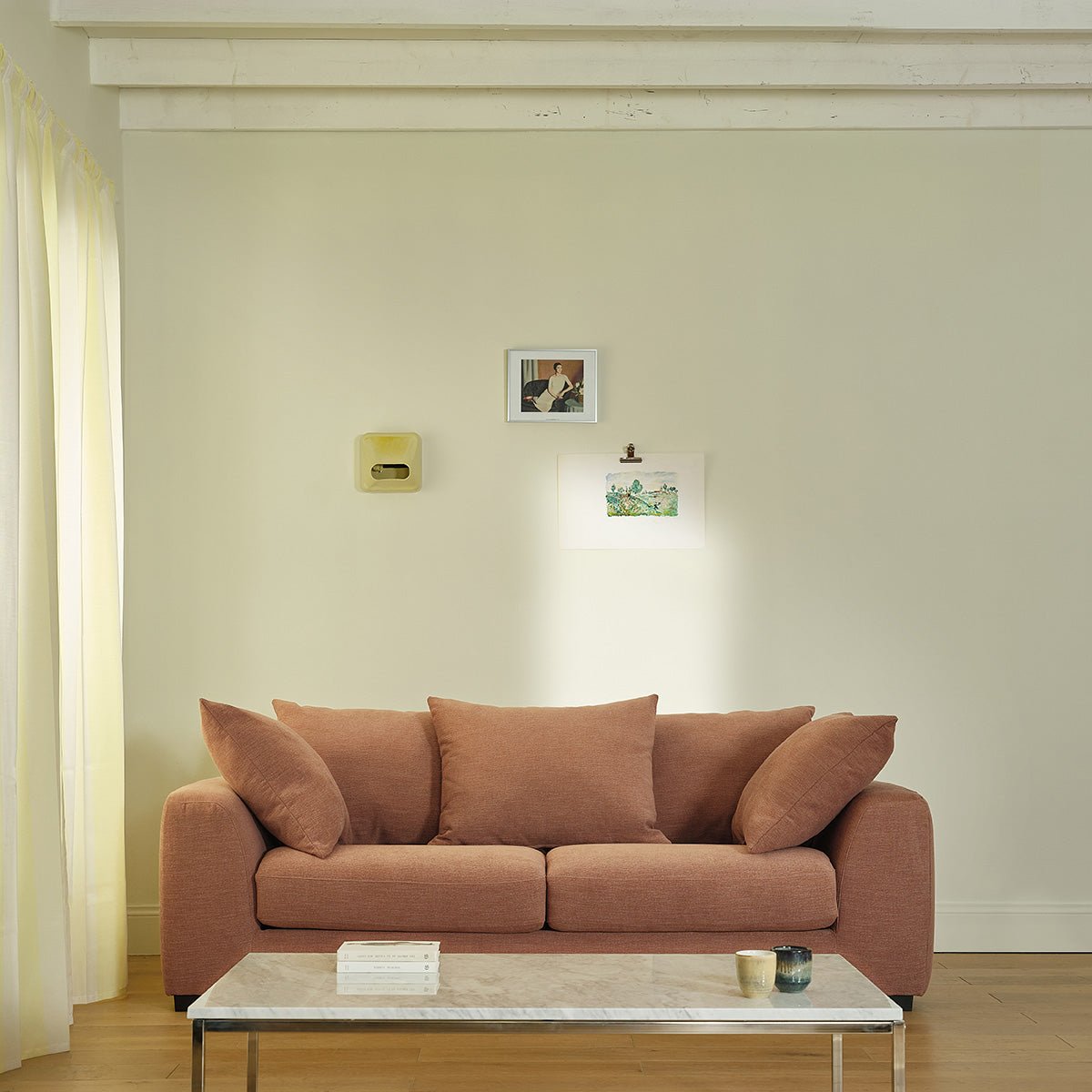 Canapé convertible 3 places en tissu effet lin EDMOND terracotta, BERAH GETAH