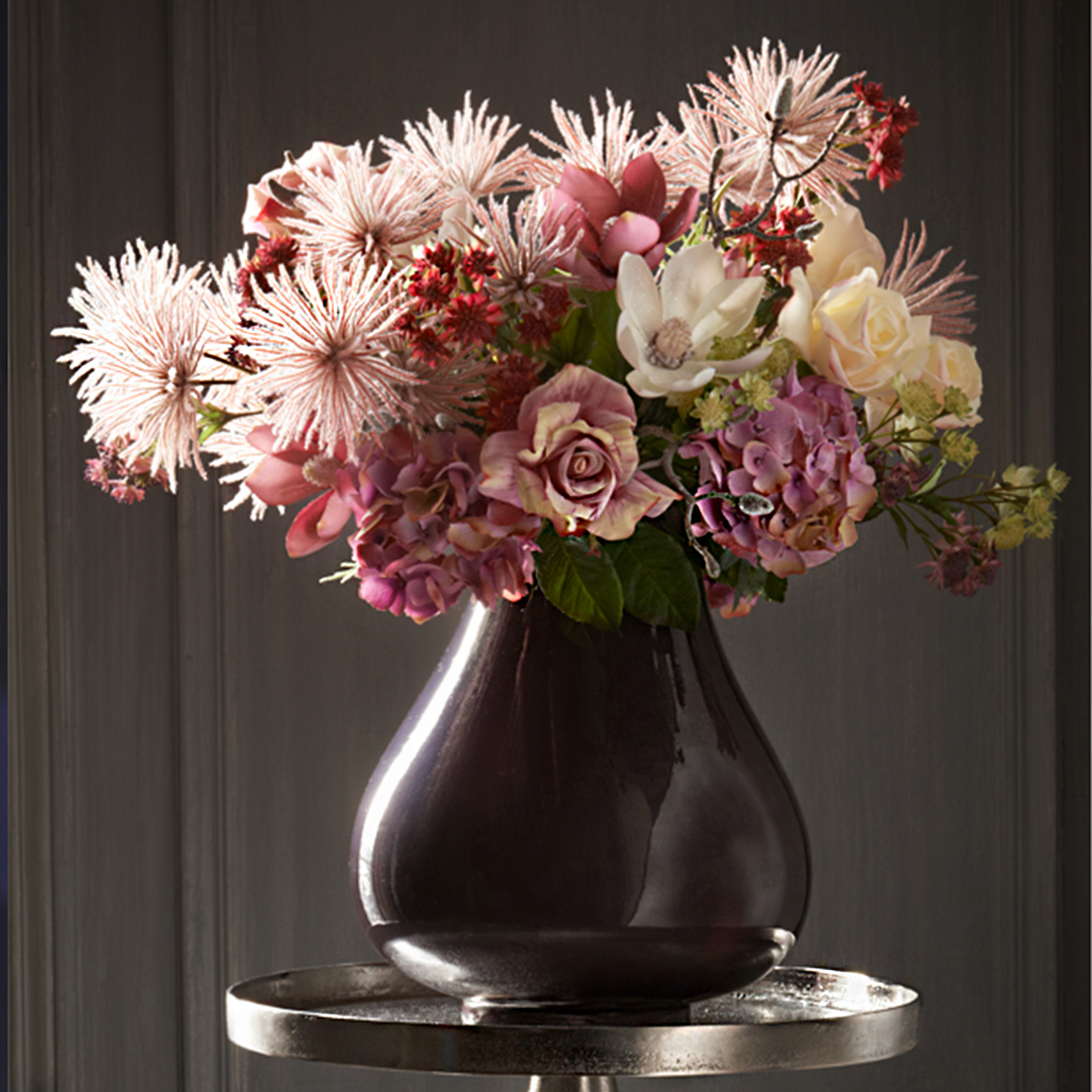 Tige de rose artificielle H57 fuchsia, SIA DECO