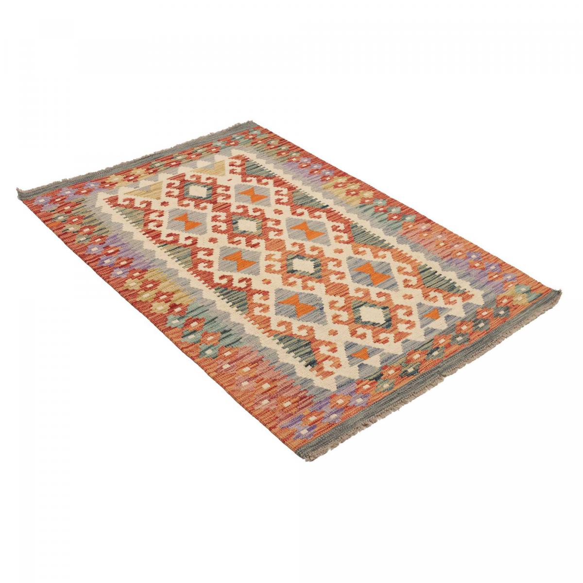 Tapis kilim ethnique au motif tribal, tissé plat en laine, KILIM 23 multicolore, orange, rouge, UN AMOUR DE TAPIS