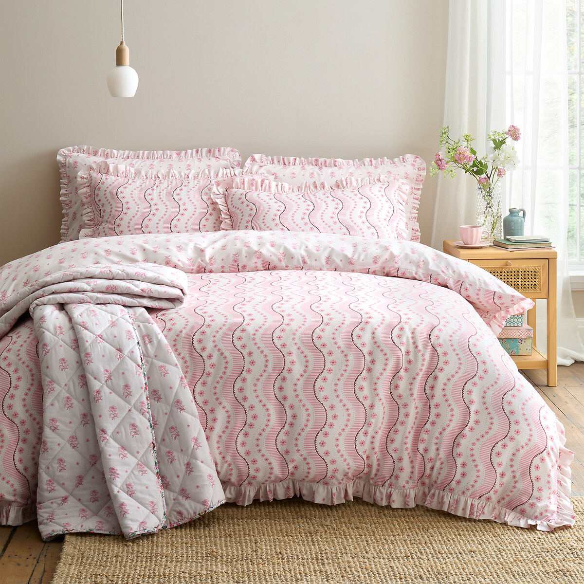 Spitalfield Silk Stripe Reversible Cotton Duvet Cover And Pillowcase Set pink, CATH KIDSTON