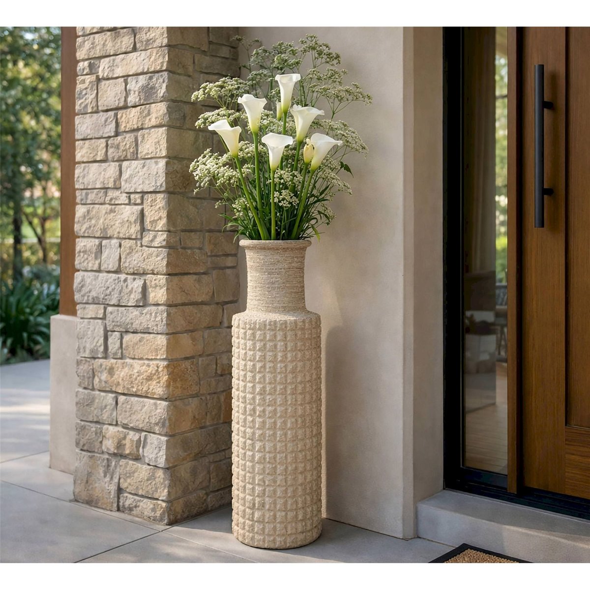 Vase haut extérieur effet pierre MODERN beige effet pierre sablée, RECOLLECTION