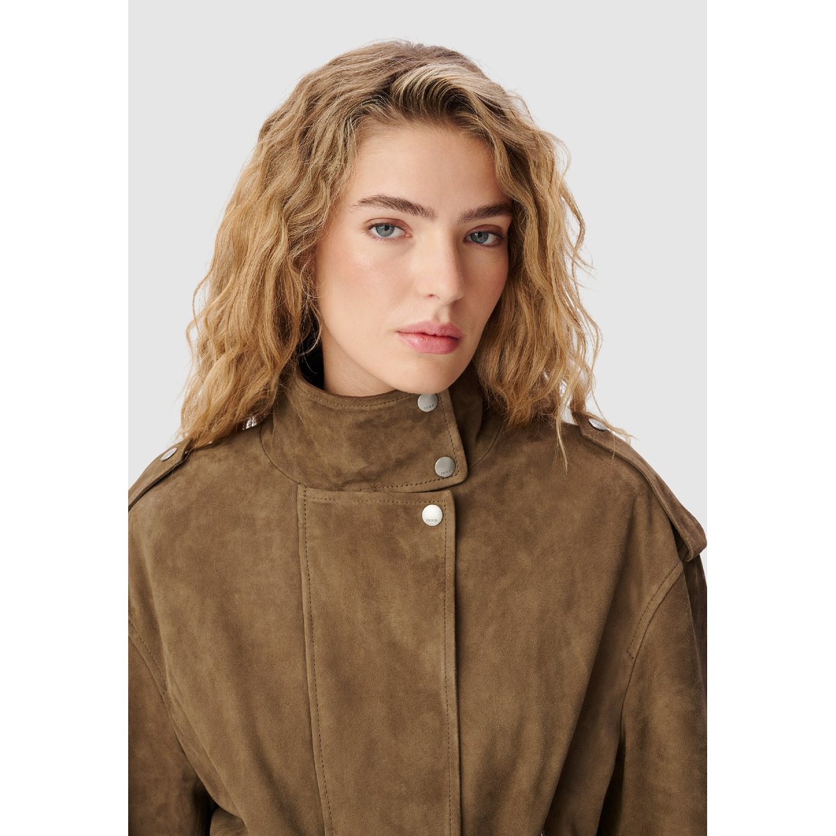 Blouson cuir velours à ceinturer marron noisette, IKKS