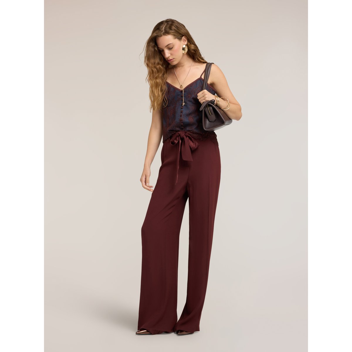 Top avec caraco et ourlet festonné bleu, MOTIVI