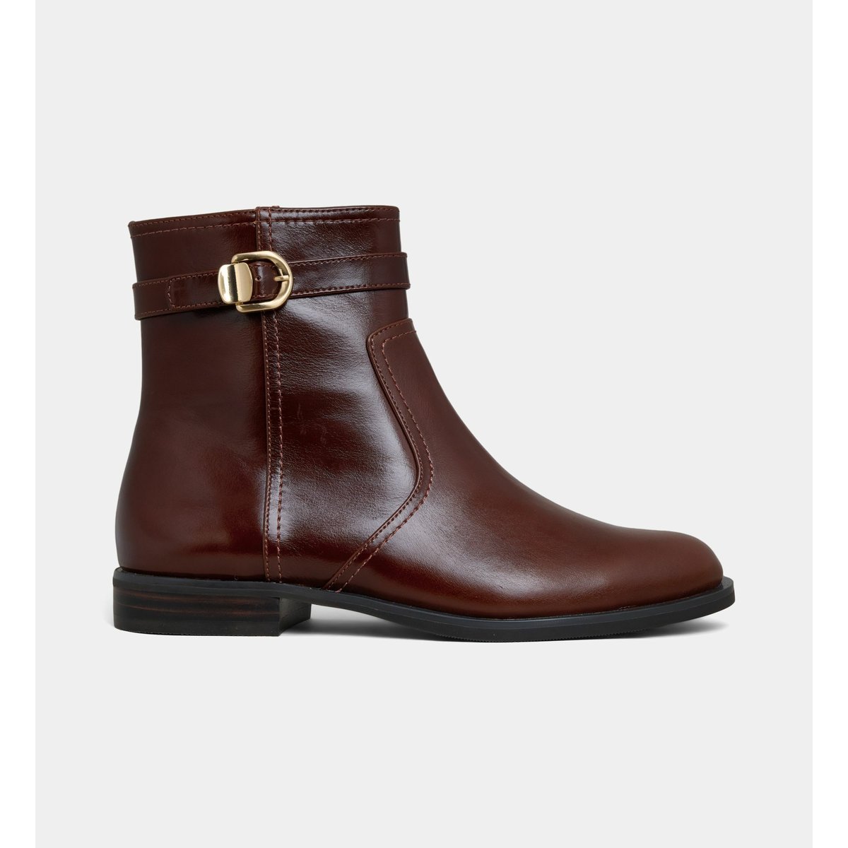 Bottines plates armelle en cuir marron foncé, GALERIES LAFAYETTE
