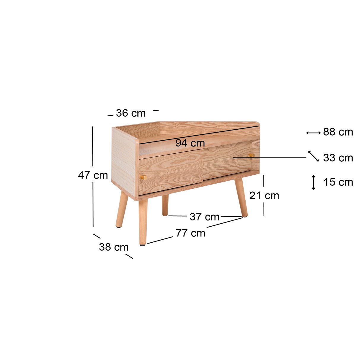 Meuble TV d'angle 2 portes, bois, TORUN marron, NORDLYS