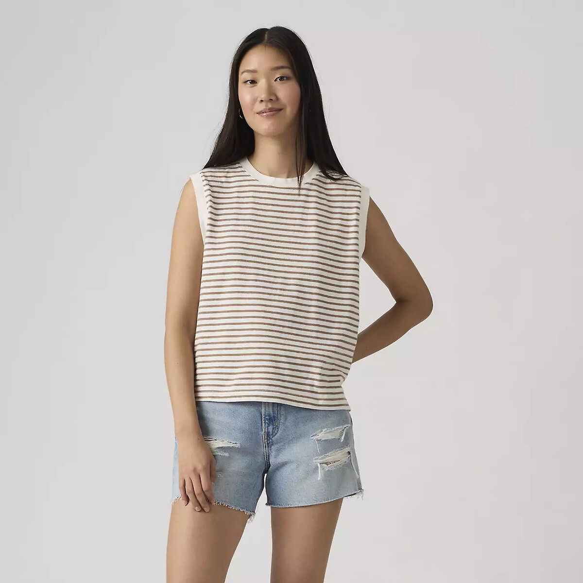 Maglietta senza maniche a righe rayé marron/blanc, LEVI'S