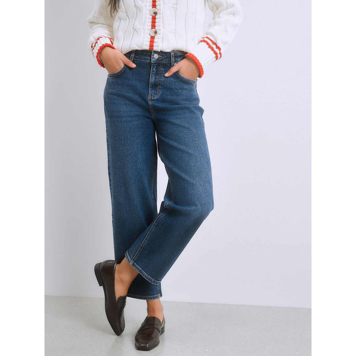 Jean droit longueur cheville taille mi-haute bleu foncé, NEXT