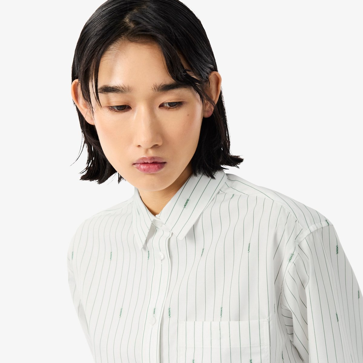 Chemise rayée jacquard oversize blanc-4iu, LACOSTE