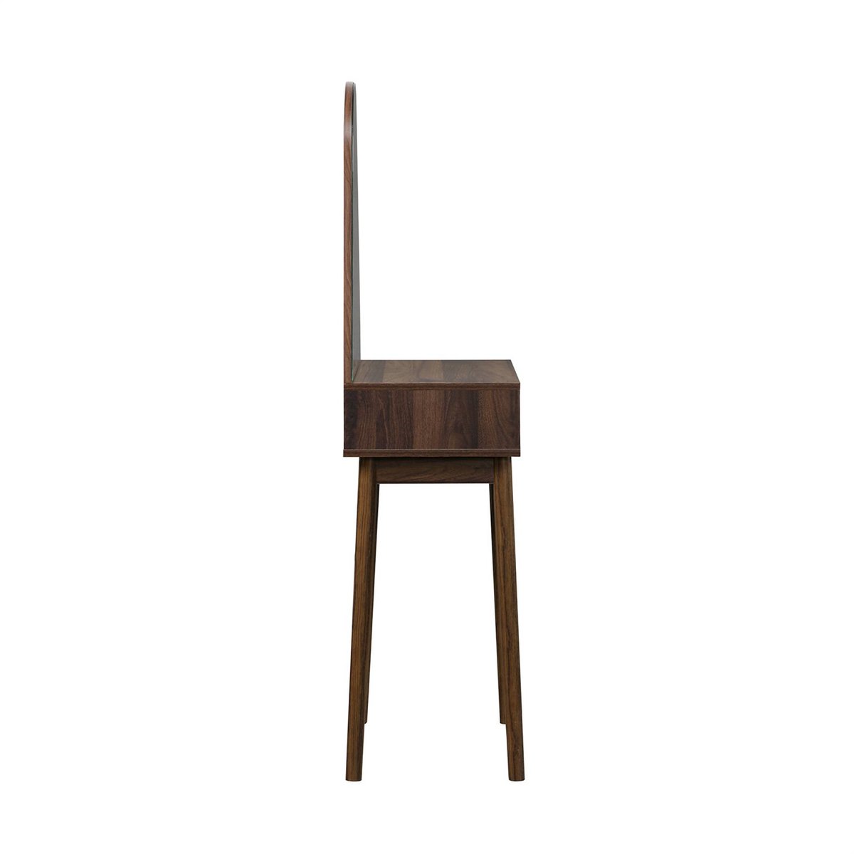 Coiffeuse décor bois miroir arrondi 1 tiroir LINEAR noyer, SWEEEK