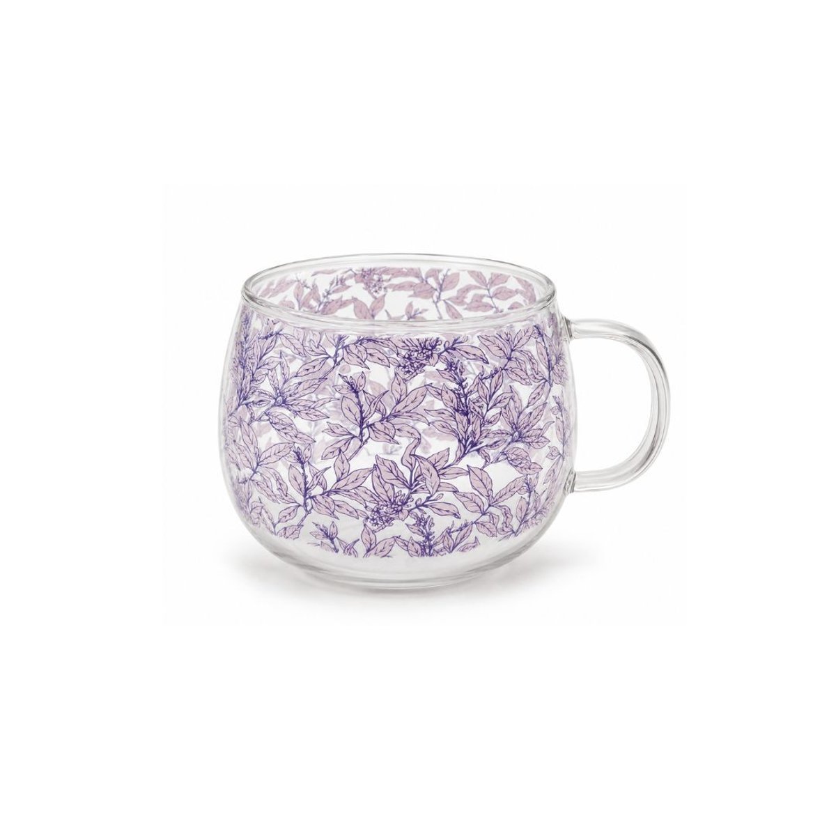 Mug fleuri en verre avec couvercle, LATTE LOVERS transparent, ARTIME