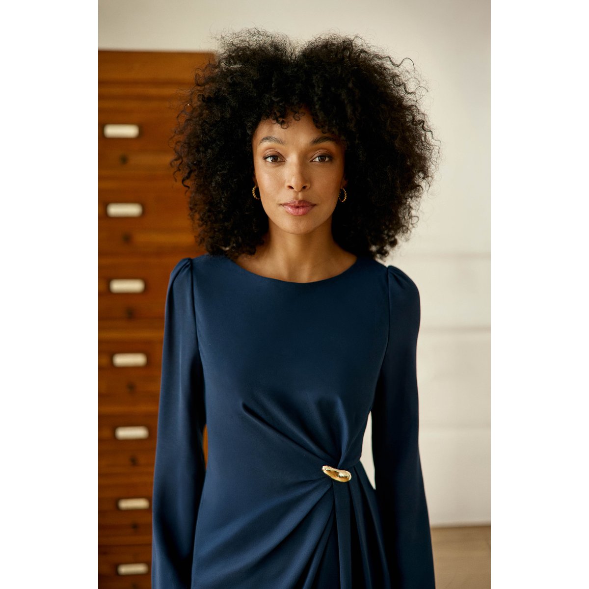 Robe courte asymétrique uni ROSAL 25-marine, LA PETITE ETOILE
