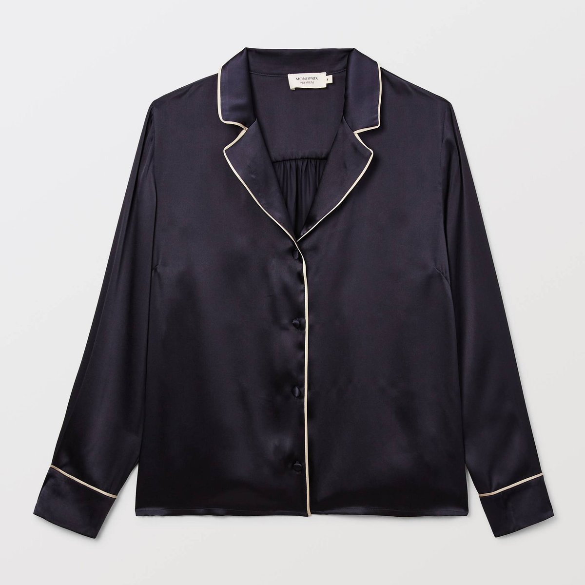 Chemise unie en soie marine, MONOPRIX