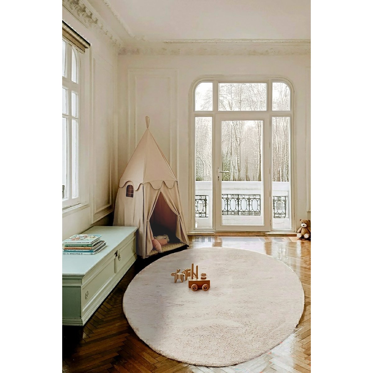 Tapis shaggy ultra-doux forme organique DUVKA beige sable, AFK LIVING