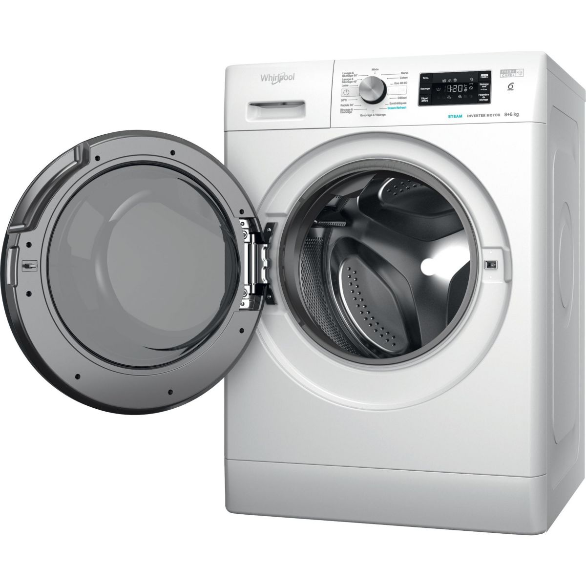 Lave linge séchant hublot FFWDB864489BVFR - 8/6 kg - 1400 tr/min - Classe C - Moteur induction couleur unique, WHIRLPOOL