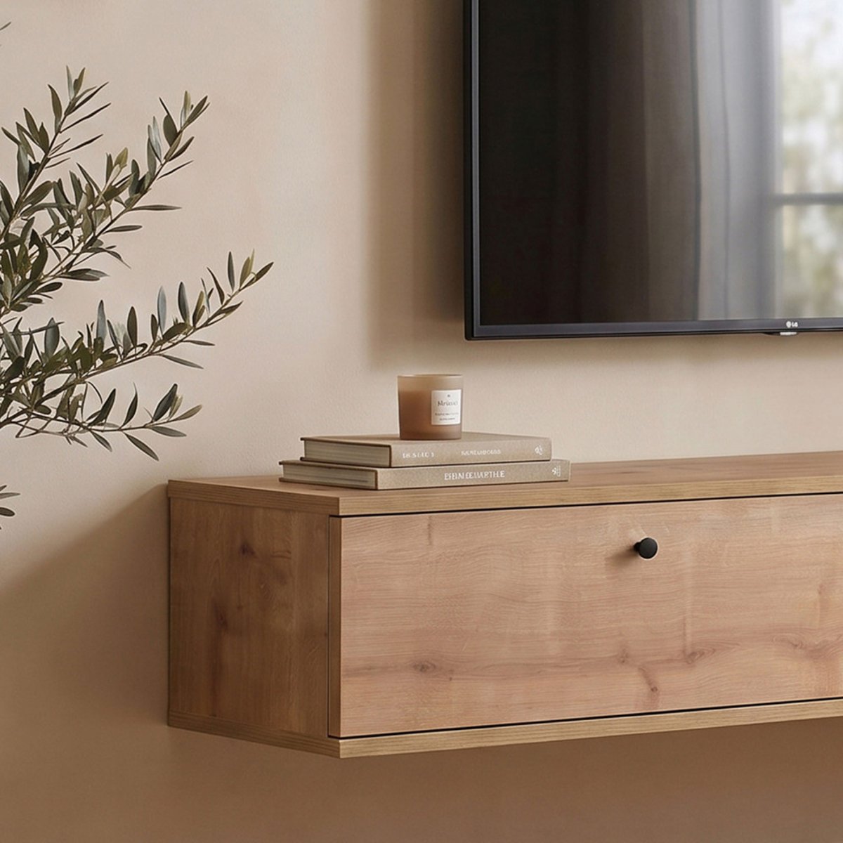 Meuble tv suspendu 2 portes en bois L160cm- YARA bois clair, DRAWER