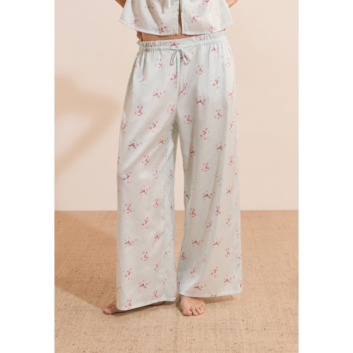Pantalon 7/8 satiné à motifs FIOCCO imp bleu vert, ETAM