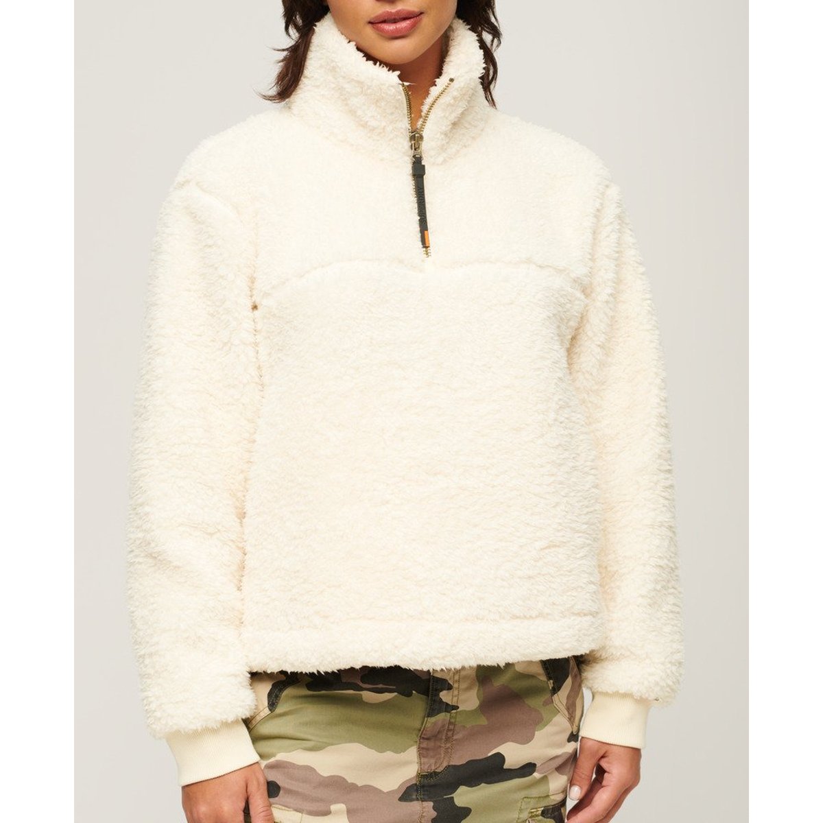 Pull ultra-doux à col camionneur écru poudré, SUPERDRY