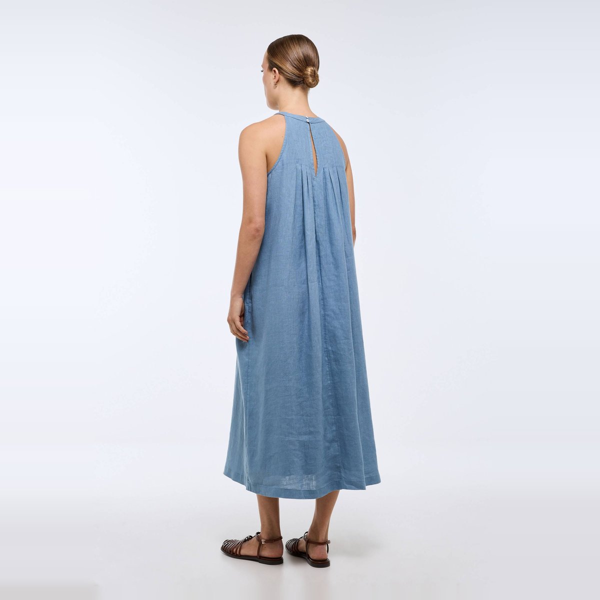 Robe longue sans manches unie en lin tornade, MONOPRIX