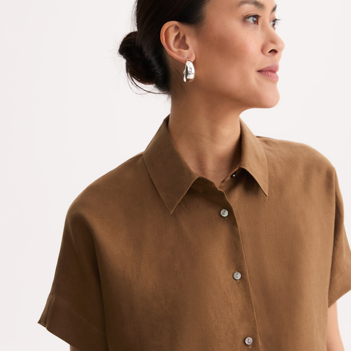Chemise en lin manches courtes  marron doré, ANNE WEYBURN