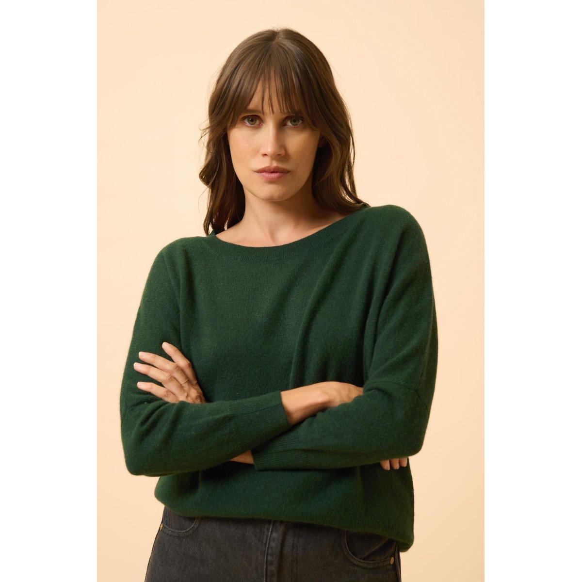 Pull Chauve Souris Cyprès Rebecca vert foncé, JUST CASHMERE