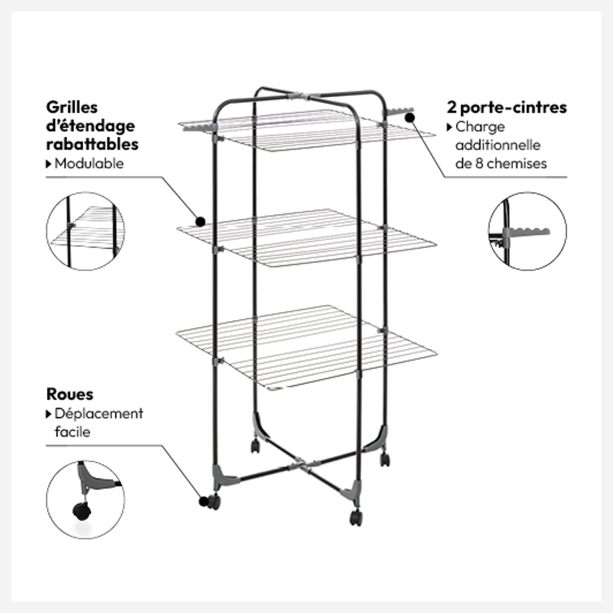 Étendoir à linge modulable tour 30m MOJAVE gris, 5FIVE SIMPLY SMART
