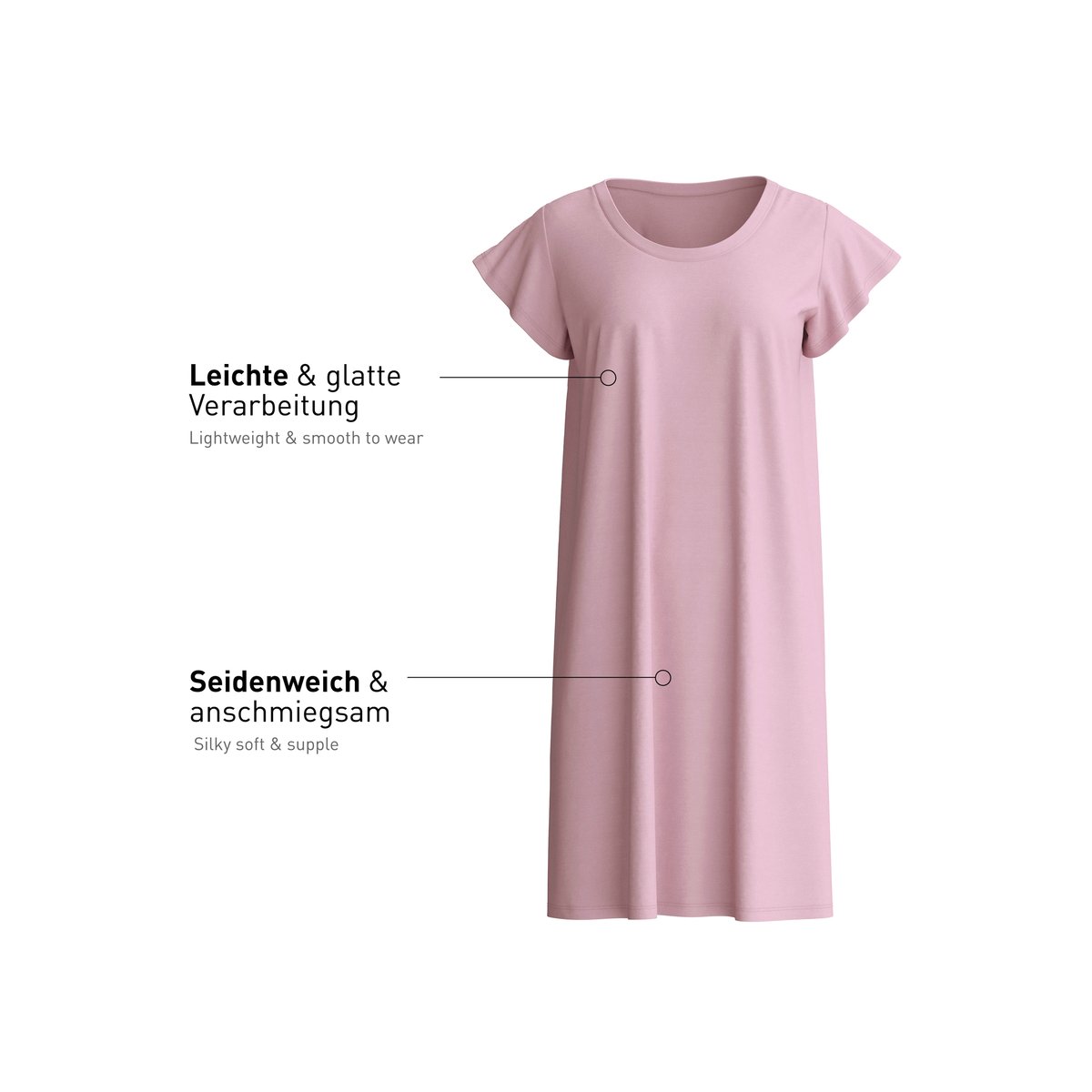 Chemise de nuit à manches courtes, longueur 90 cm manches courtes Modal DEEPSLEEPWEAR BALANCING dawn pink, CALIDA