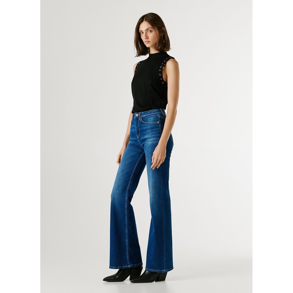 Jean flare taille haute WILLA used pepe blue powerflex, PEPE JEANS