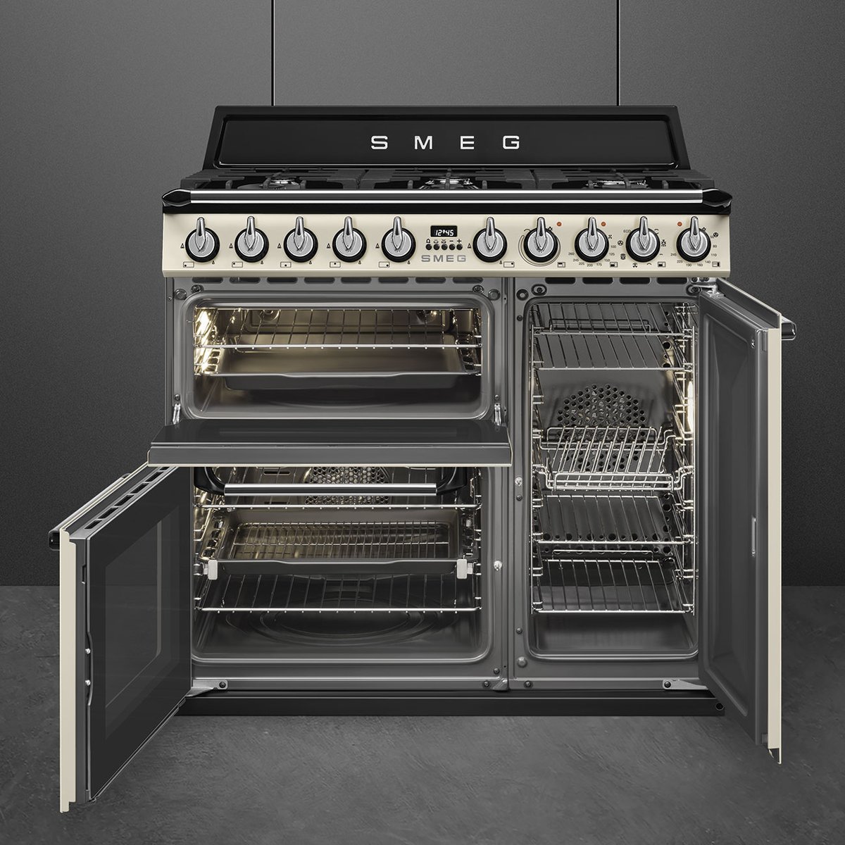 Piano de cuisson gaz 6 feux 90 cm TR93 crème brillant, SMEG