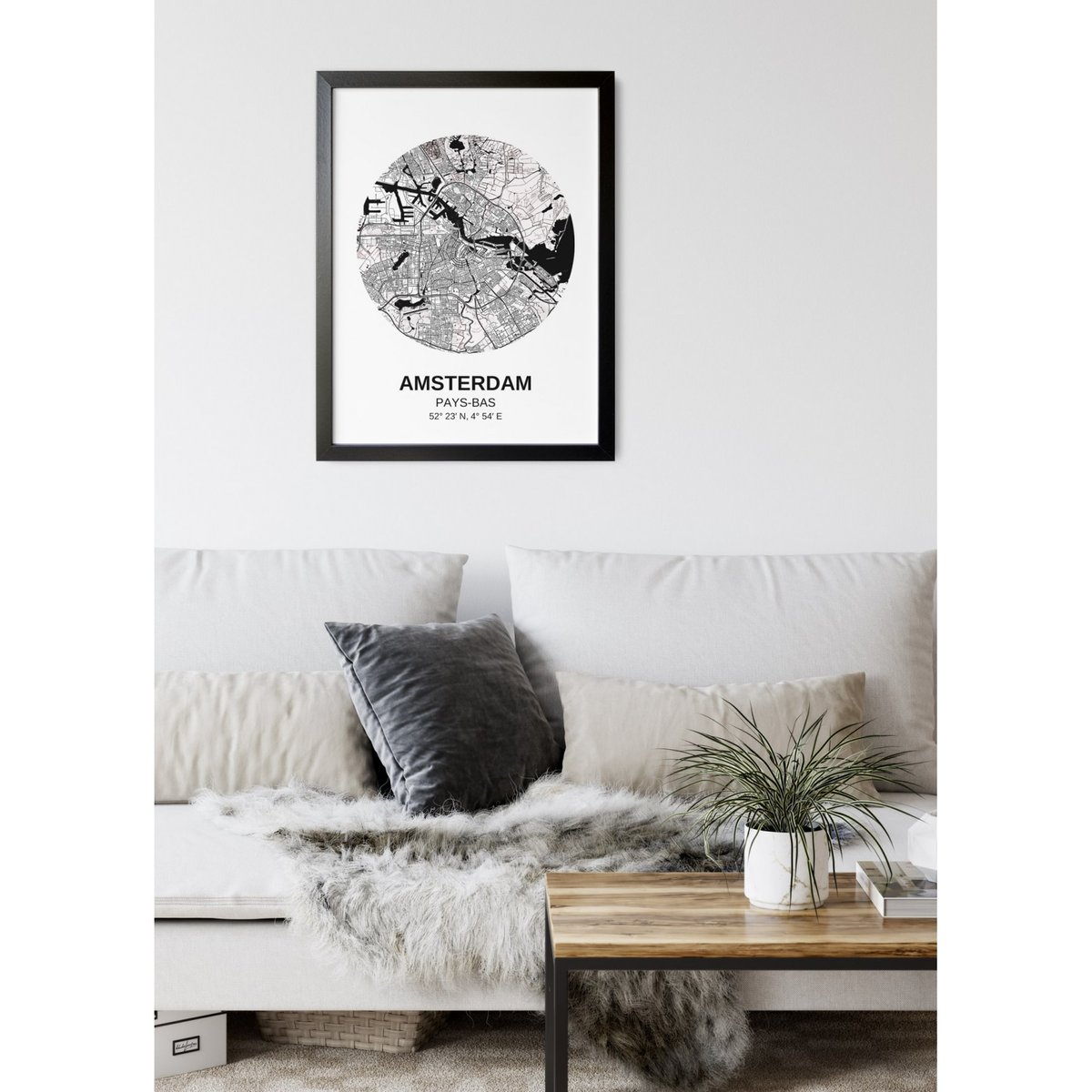 Affiche Carte Amsterdam blanc, L'AFFICHERIE