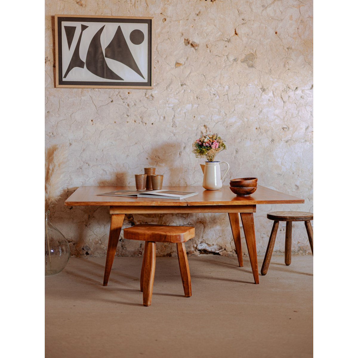 Table basse à système en bois Léonie N°837 - Bon état bois foncé, DEBONGOUT