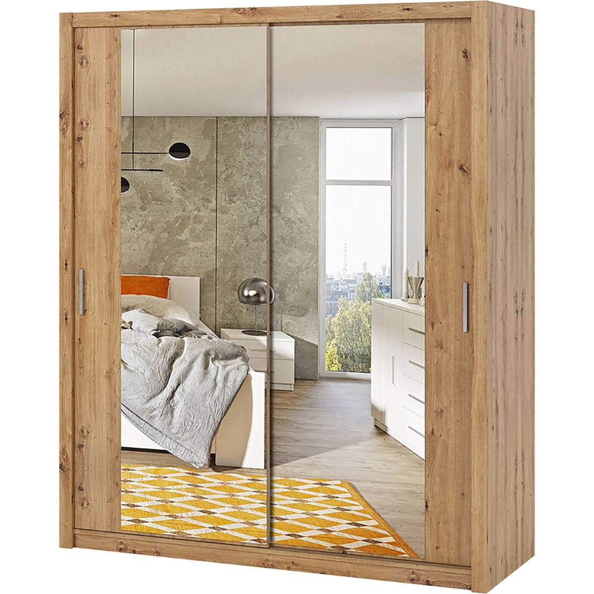 Armoire à portes coulissantes avec miroir chêne, RECOLLECTION