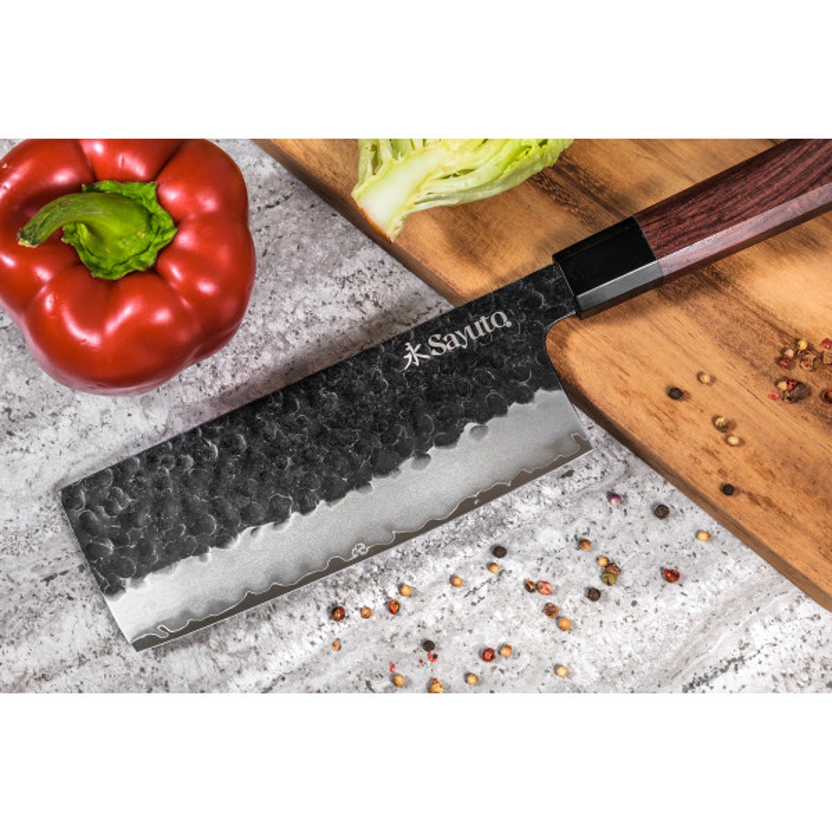 Couteau Sequoia San Mai modèle nakiri 17cm brute de forge v002237, SAYUTO