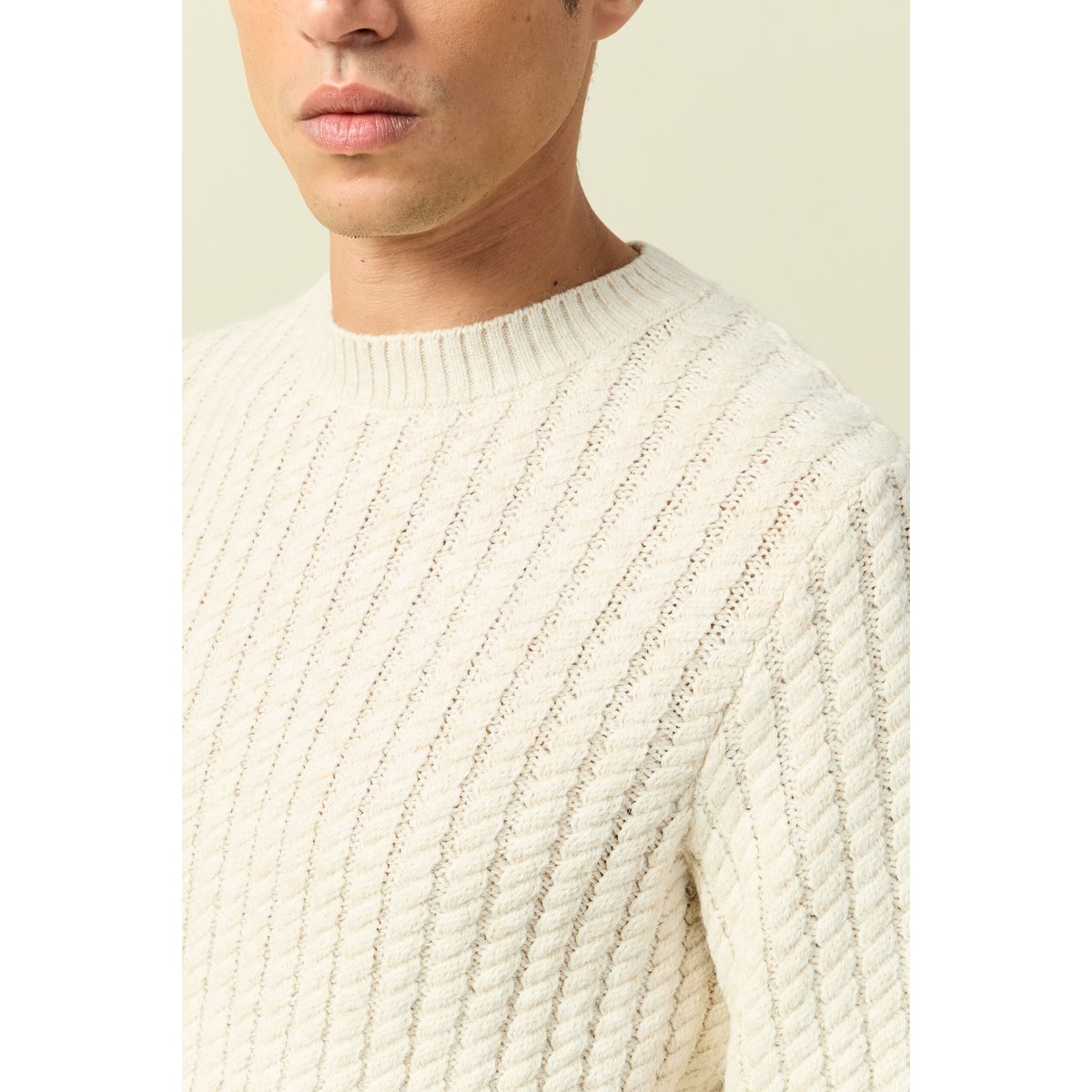Pull col rond manches longues ecru, BONOBO