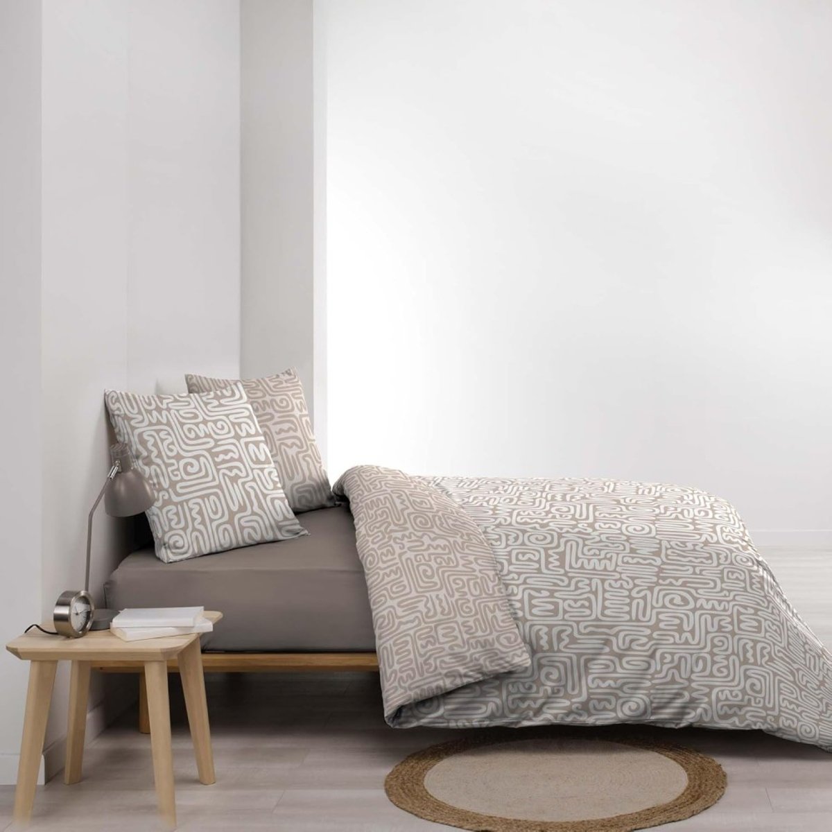 Housse de couette 240x220 + 2 taies 100% coton beige, DECORATIE