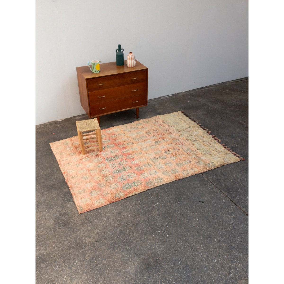 Tapis rose et turquoise en laine Olivier N°40 - Bon état rose, DEBONGOUT